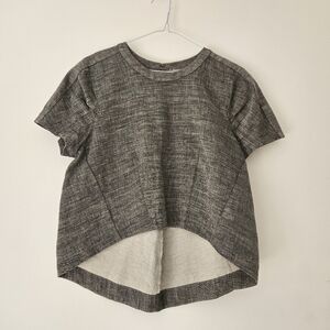 BCBG tailored gray linen layering top for office